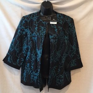 NWT Misook Black & Teal Open Lined Jacket Sz Large